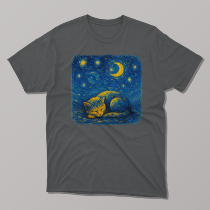 Cozy Cat Dreams Van Gogh's Starry Night T-Shirt