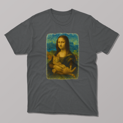 Mona Lisa Van Gogh Starry Night Cat T-Shirt
