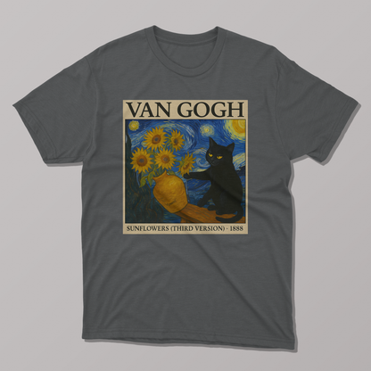 Van Gogh's Sunflowers and Starry Night Cat T-shirt