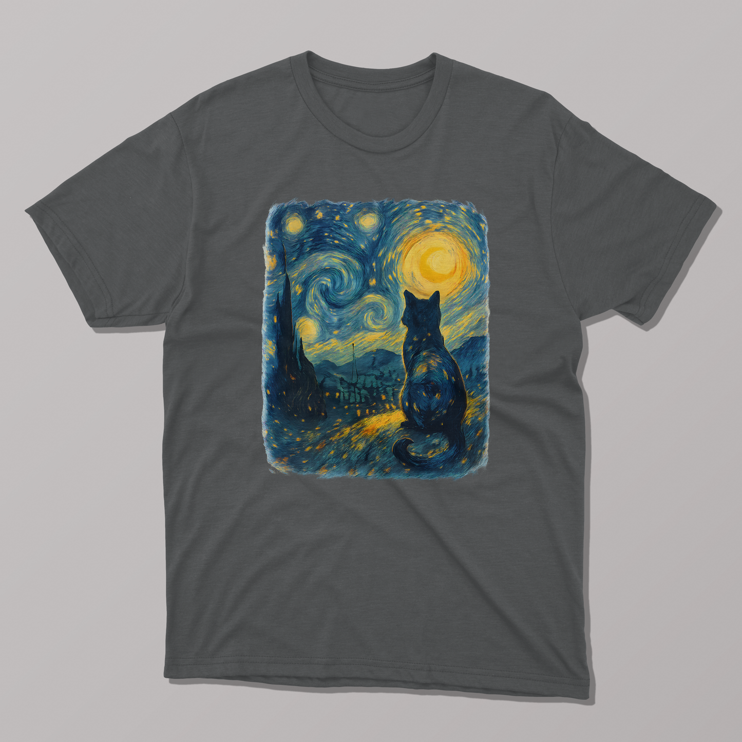 Cat-Inspired Starry Night Tee, Cat Lover Gift T-Shirt