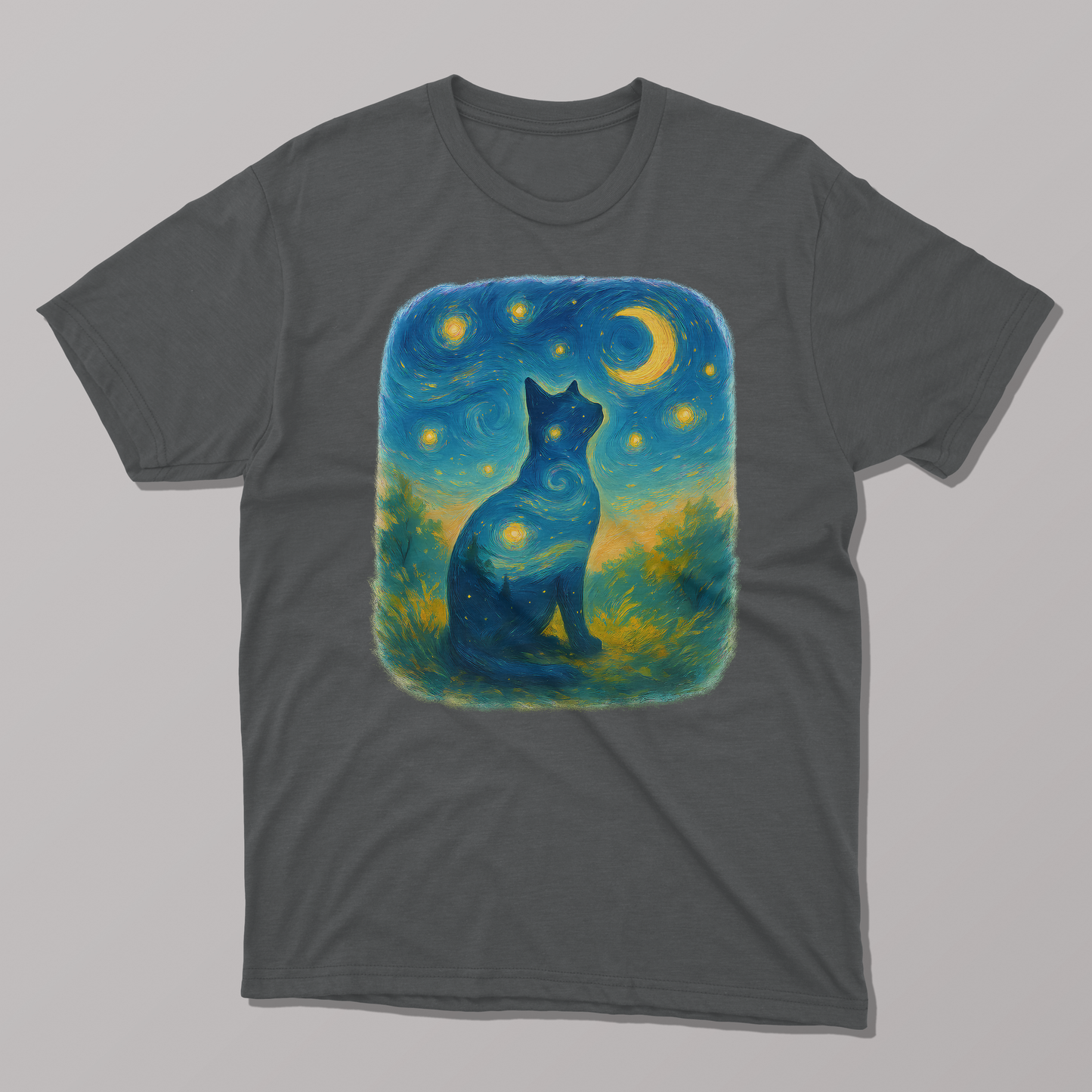 Van Gogh Starry Night Cat Silhouette T-shirt