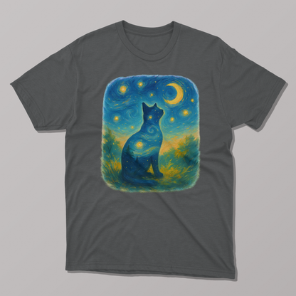 Van Gogh Starry Night Cat Silhouette T-shirt