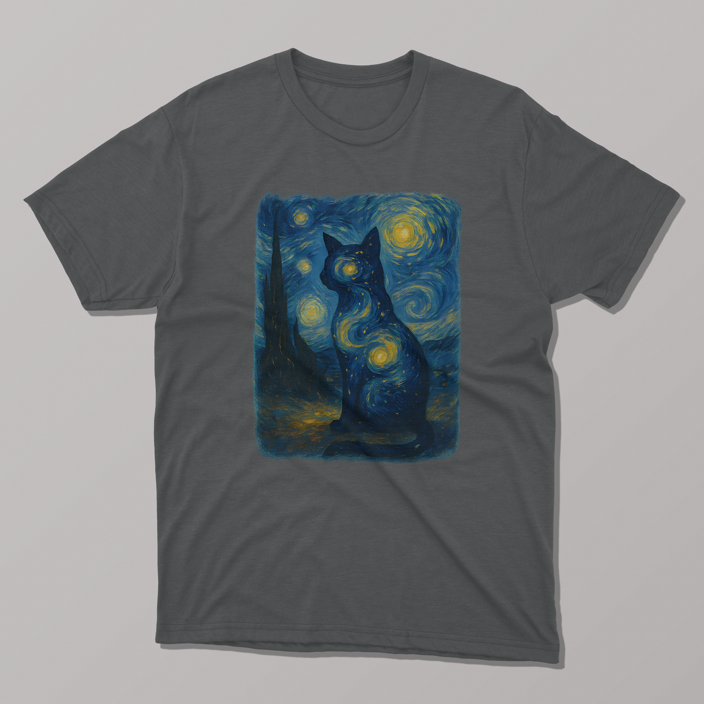 Van Gogh's Starry Night Cat Art T-shirt