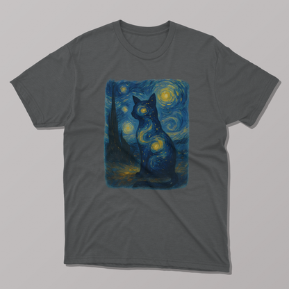 Van Gogh's Starry Night Cat Art T-shirt