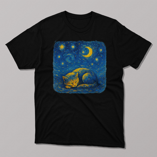 Cozy Cat Dreams Van Gogh's Starry Night T-Shirt