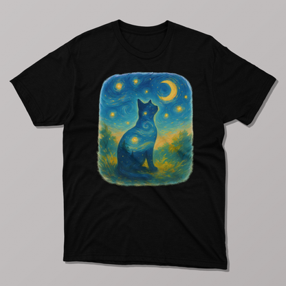 Van Gogh Starry Night Cat Silhouette T-shirt