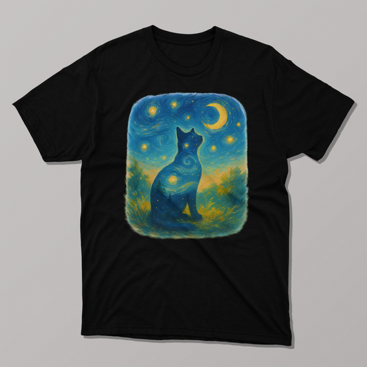 Van Gogh Starry Night Cat Silhouette T-shirt