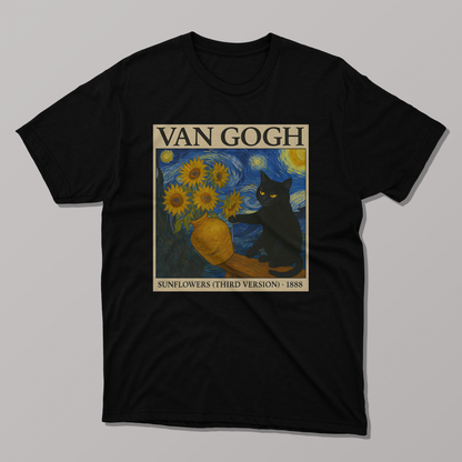 Van Gogh's Sunflowers and Starry Night Cat T-shirt