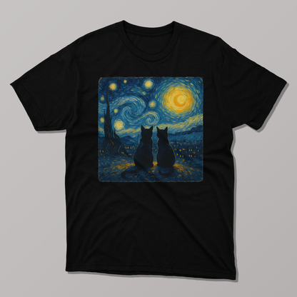 Starry Night Two Cats T-shirt