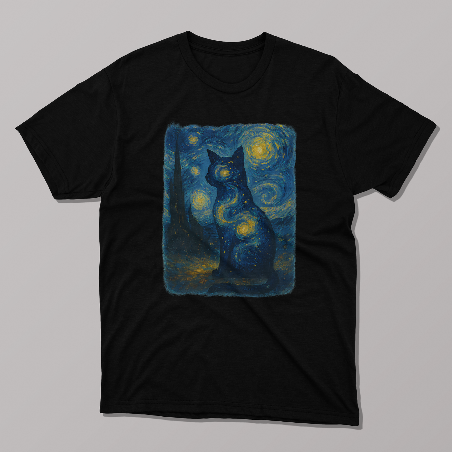 Van Gogh's Starry Night Cat Art T-shirt