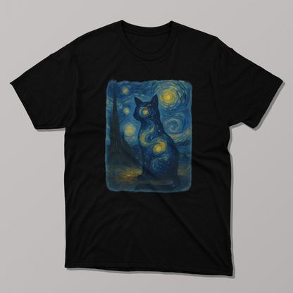 Van Gogh's Starry Night Cat Art T-shirt