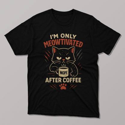 I'm Only Meowtivated After Coffee, Funny T-shirt