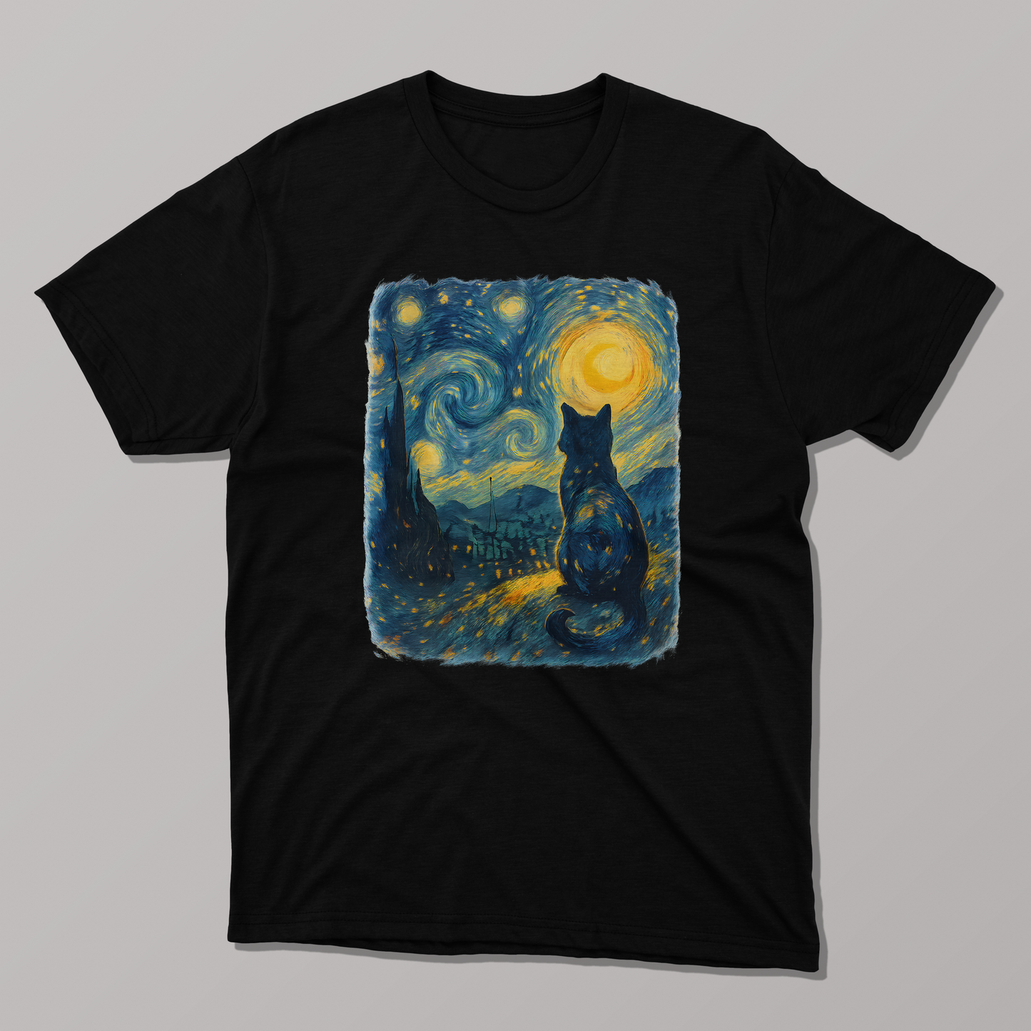 Cat-Inspired Starry Night Tee, Cat Lover Gift T-Shirt