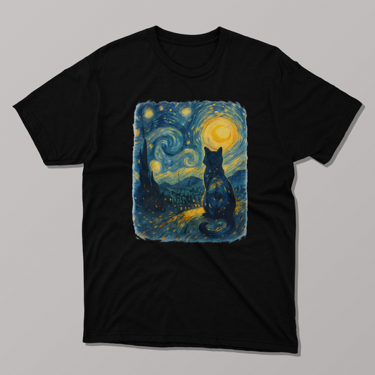 Cat-Inspired Starry Night Tee, Cat Lover Gift T-Shirt