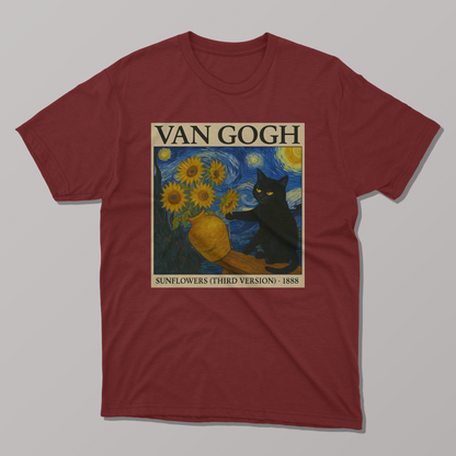 Van Gogh's Sunflowers and Starry Night Cat T-shirt