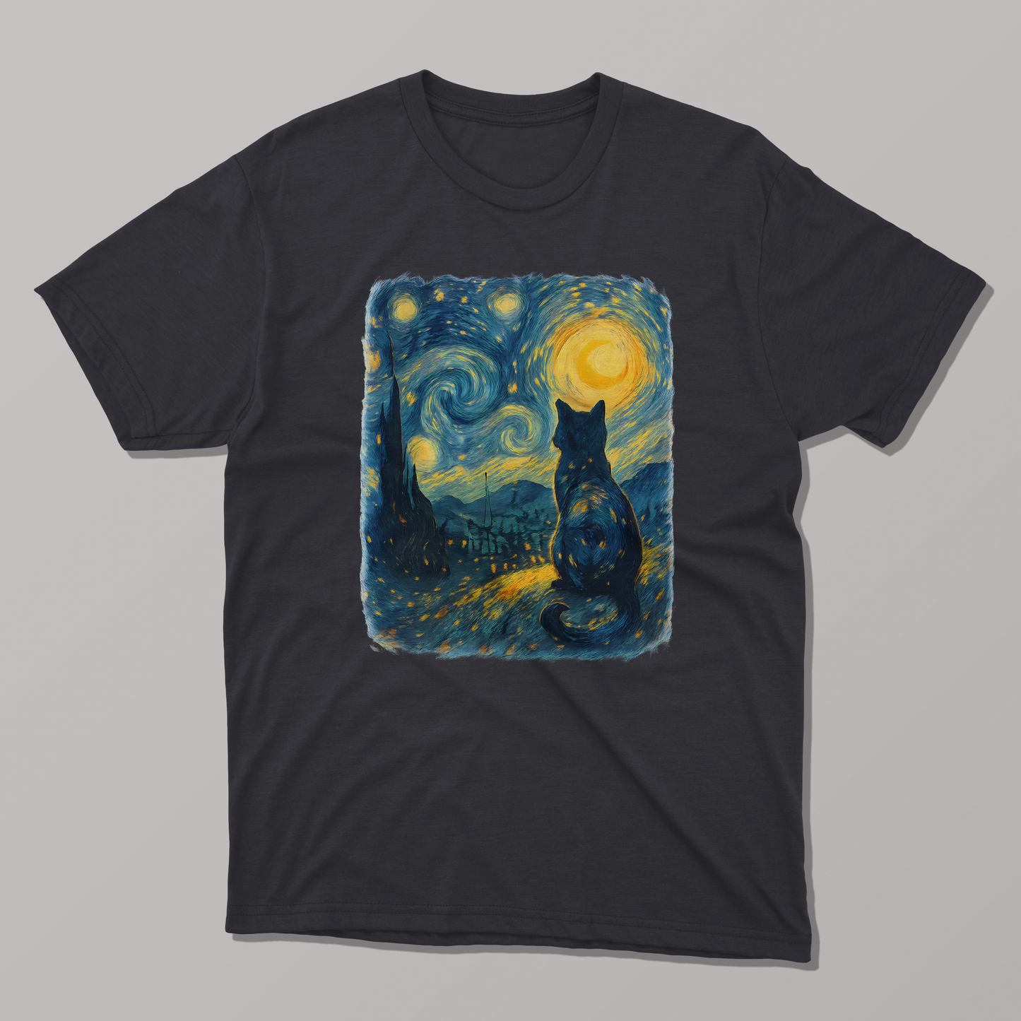 Cat-Inspired Starry Night Tee, Cat Lover Gift T-Shirt