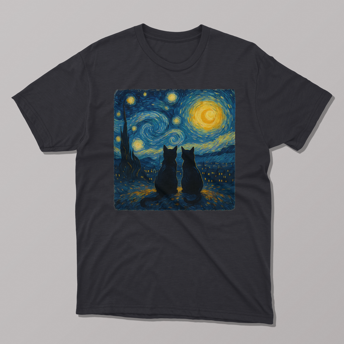 Starry Night Two Cats T-shirt