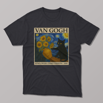 Van Gogh's Sunflowers and Starry Night Cat T-shirt