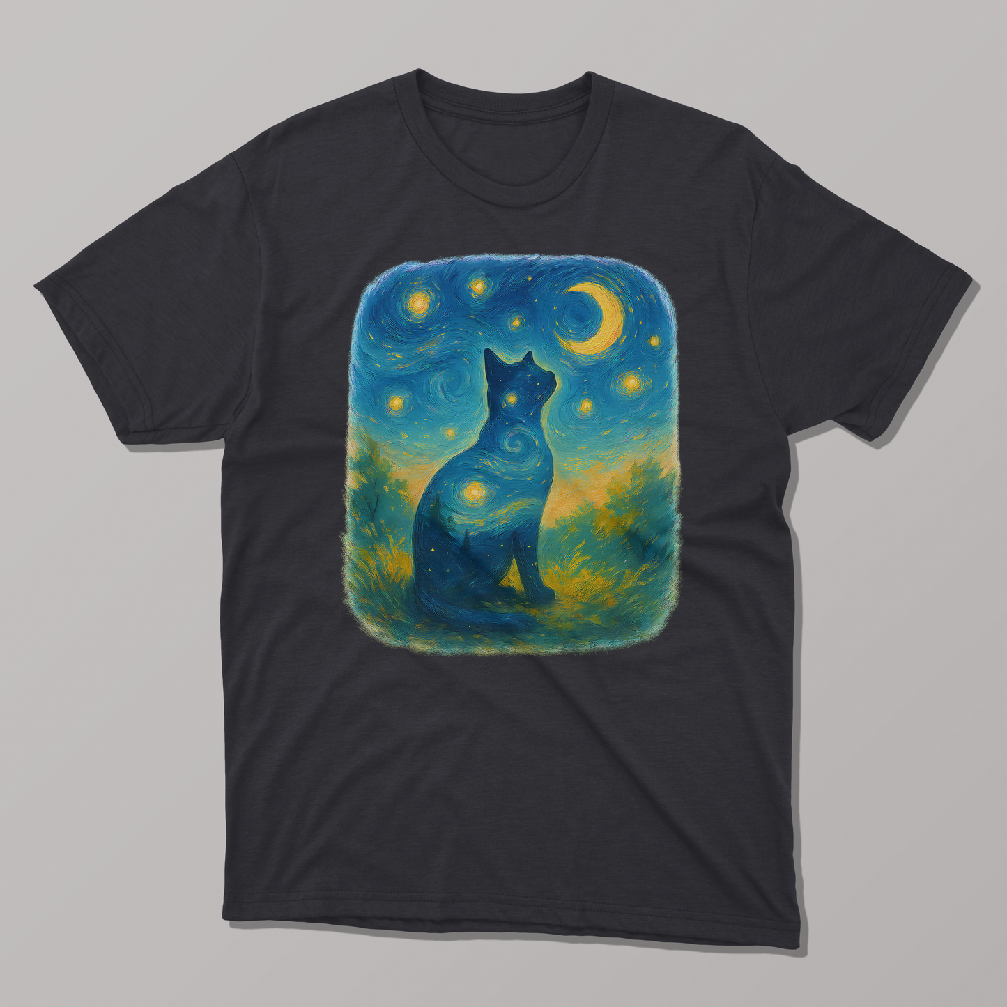Van Gogh Starry Night Cat Silhouette T-shirt