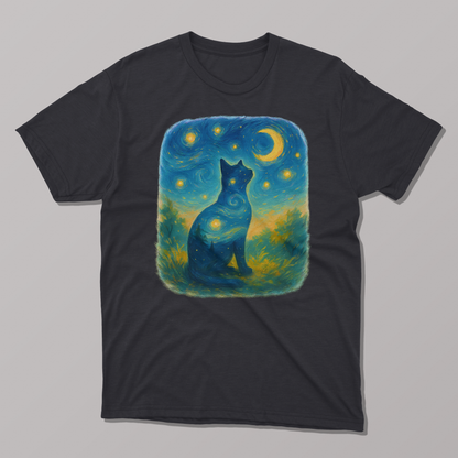Van Gogh Starry Night Cat Silhouette T-shirt