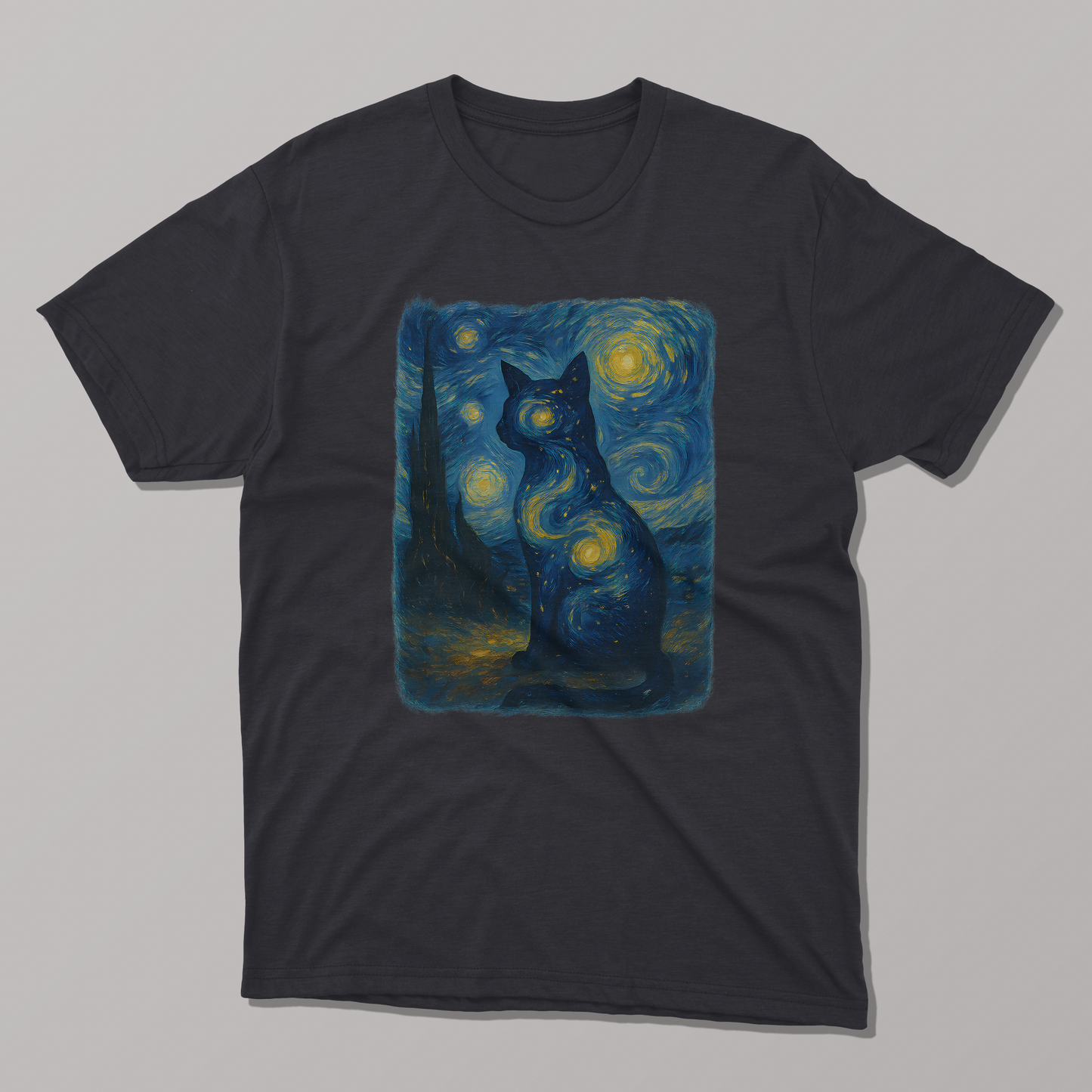 Van Gogh's Starry Night Cat Art T-shirt