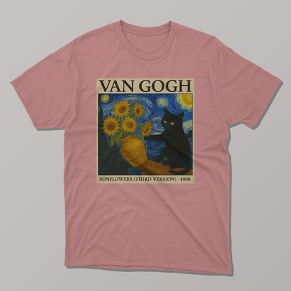 Van Gogh's Sunflowers and Starry Night Cat T-shirt