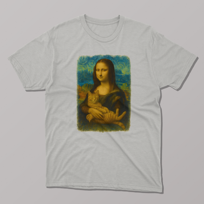 Mona Lisa Van Gogh Starry Night Cat T-Shirt