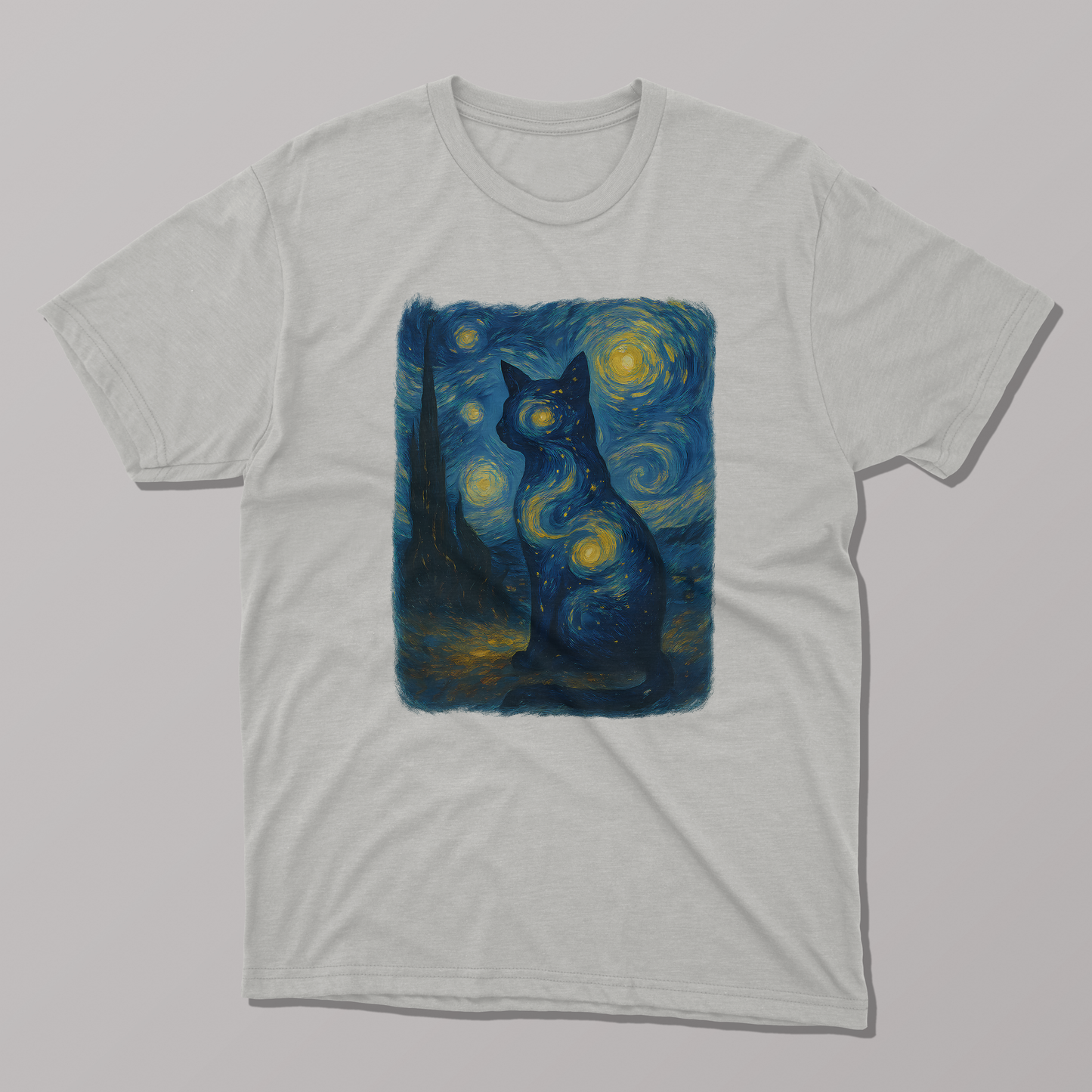 Van Gogh's Starry Night Cat Art T-shirt