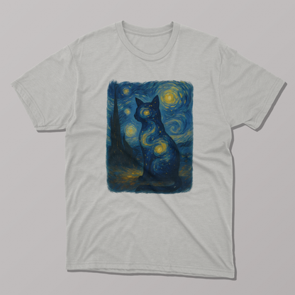 Van Gogh's Starry Night Cat Art T-shirt