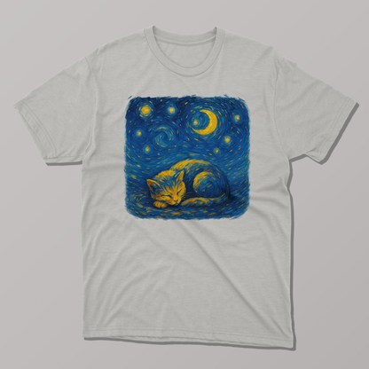 Cozy Cat Dreams Van Gogh's Starry Night T-Shirt