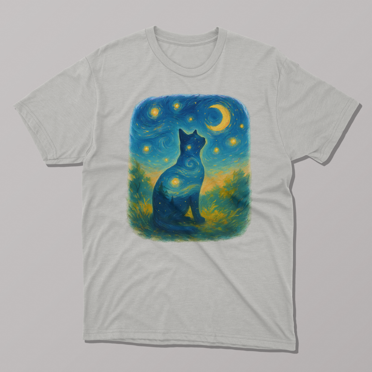 Van Gogh Starry Night Cat Silhouette T-shirt