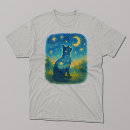 Van Gogh Starry Night Cat Silhouette T-shirt