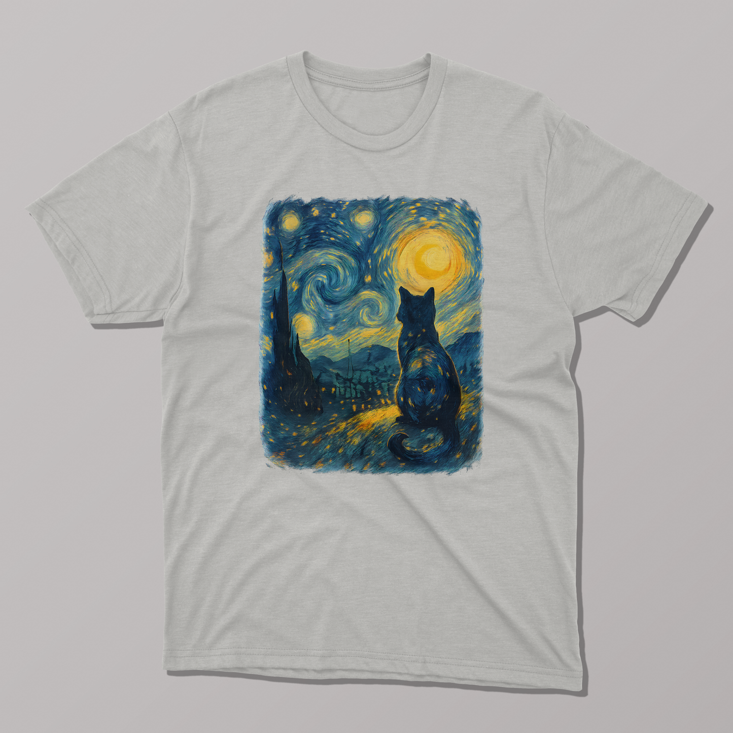 Cat-Inspired Starry Night Tee, Cat Lover Gift T-Shirt