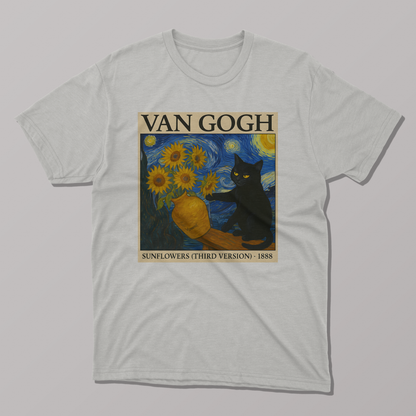 Van Gogh's Sunflowers and Starry Night Cat T-shirt