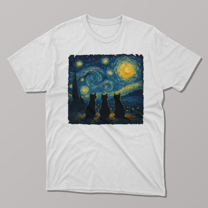Van Gogh Starry Night Three Cat Silhouette T-shirt