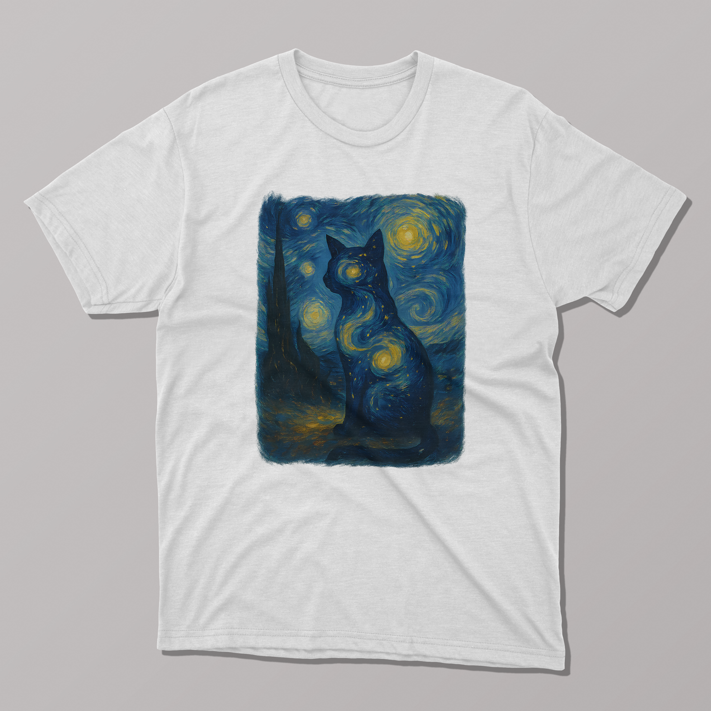 Van Gogh's Starry Night Cat Art T-shirt