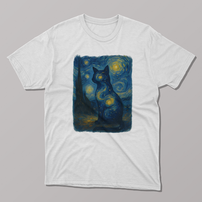 Van Gogh's Starry Night Cat Art T-shirt