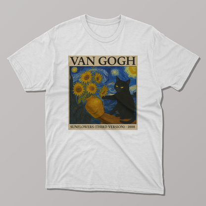 Van Gogh's Sunflowers and Starry Night Cat T-shirt