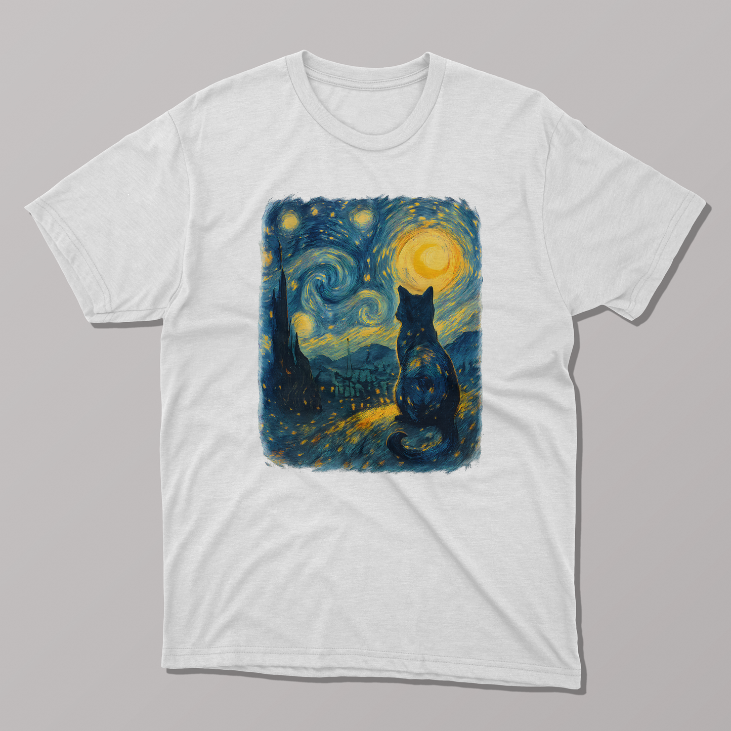 Cat-Inspired Starry Night Tee, Cat Lover Gift T-Shirt