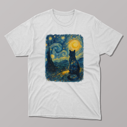 Cat-Inspired Starry Night Tee, Cat Lover Gift T-Shirt