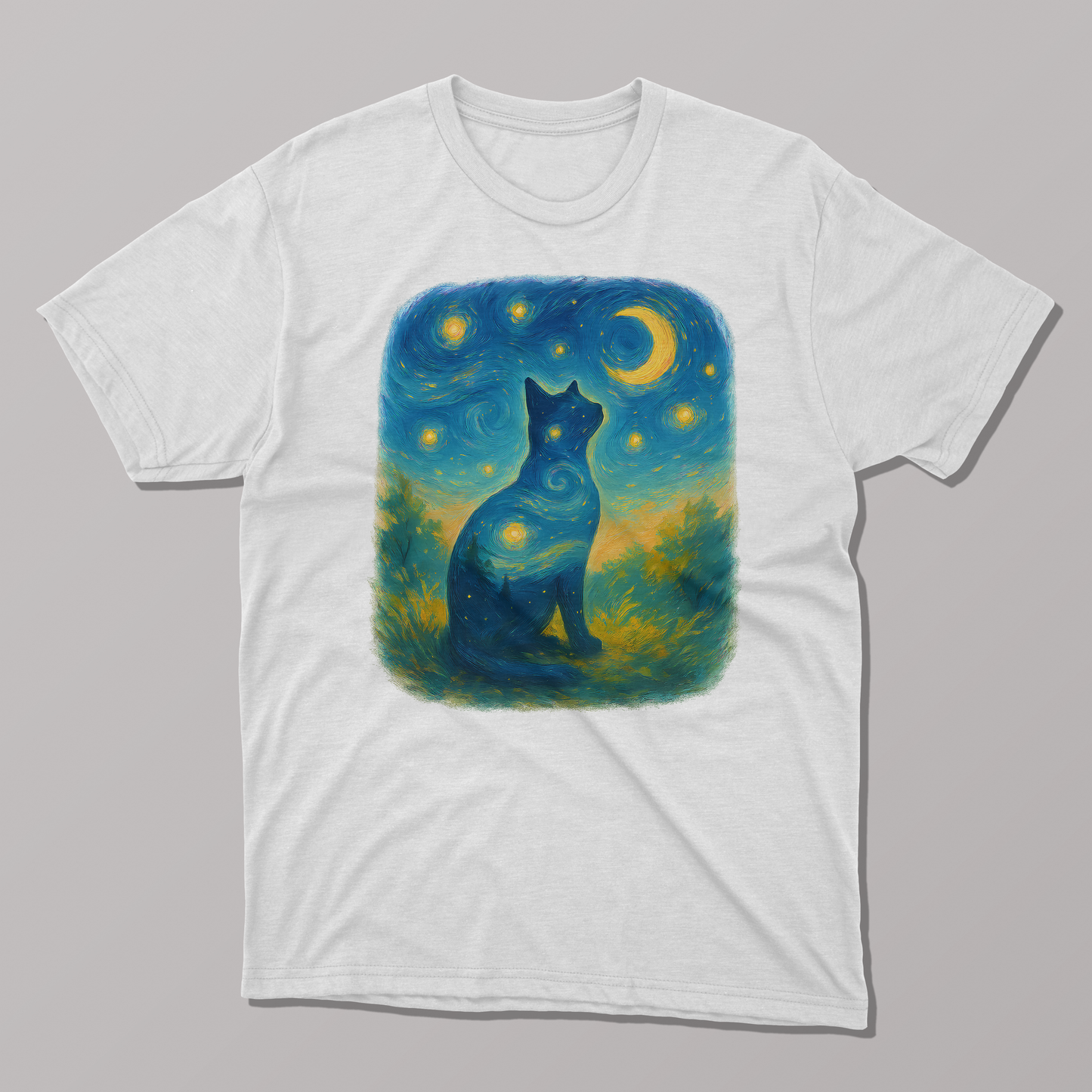 Van Gogh Starry Night Cat Silhouette T-shirt