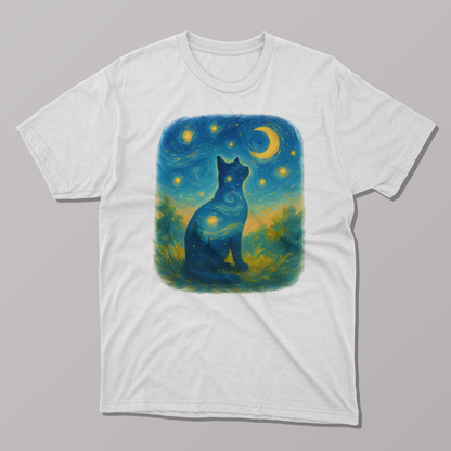 Van Gogh Starry Night Cat Silhouette T-shirt