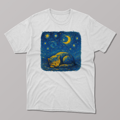 Cozy Cat Dreams Van Gogh's Starry Night T-Shirt