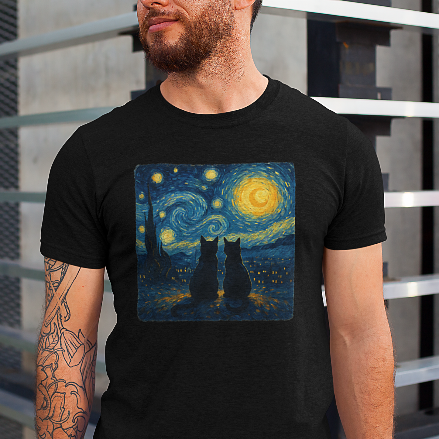 Starry Night Two Cats T-shirt