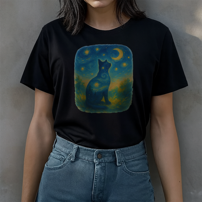 Van Gogh Starry Night Cat Silhouette T-shirt